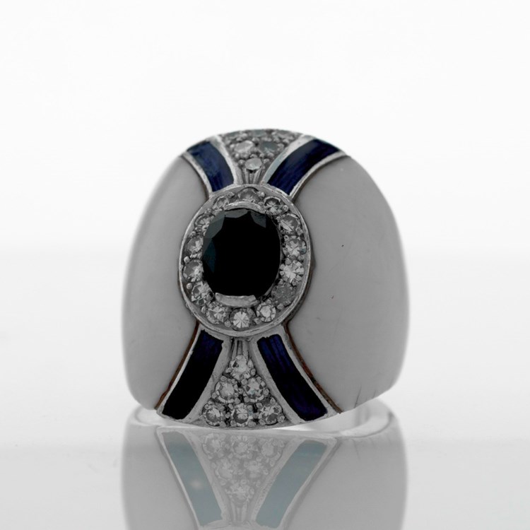 SAPPHIRE AND ENAMEL RING