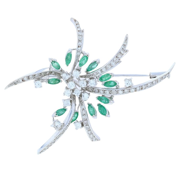 DIAMOND & EMERALD FLORAL PIN